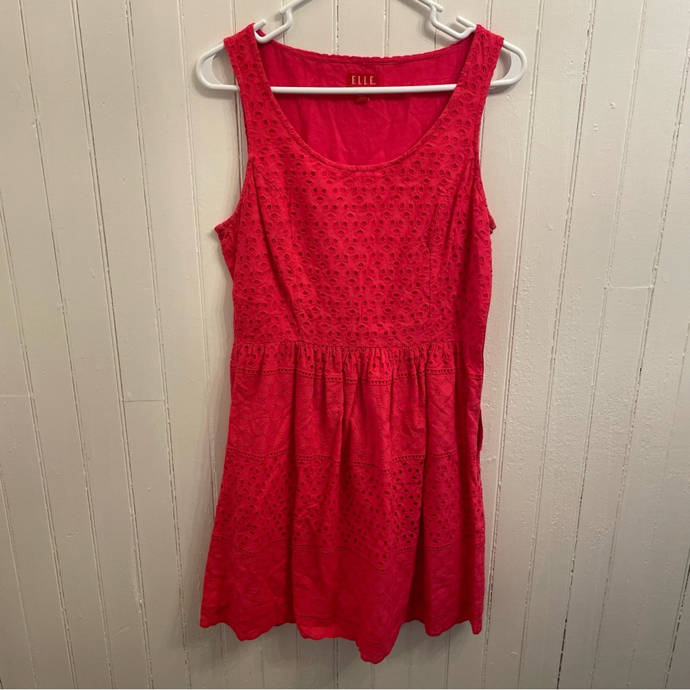 ELLE Women’s Hot Pink Eyelet Summer Dress Size 8
